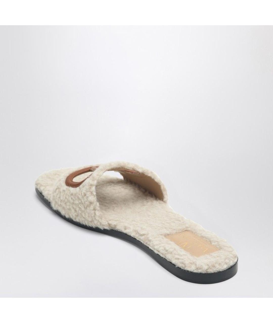 VALENTINO Бежевые кожаные шлепанцы, фото 3