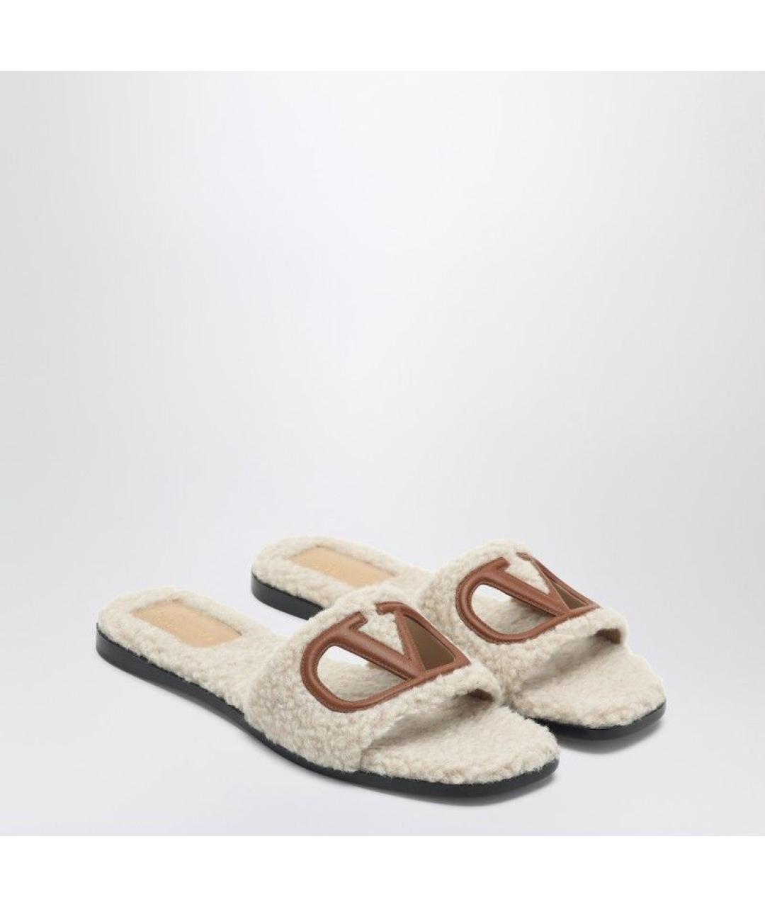VALENTINO Бежевые кожаные шлепанцы, фото 2