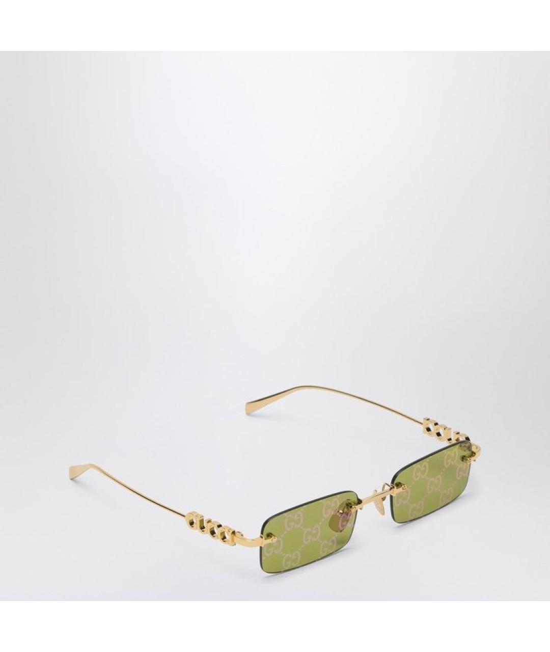 GUCCI Золотые металлические солнцезащитные очки, фото 2