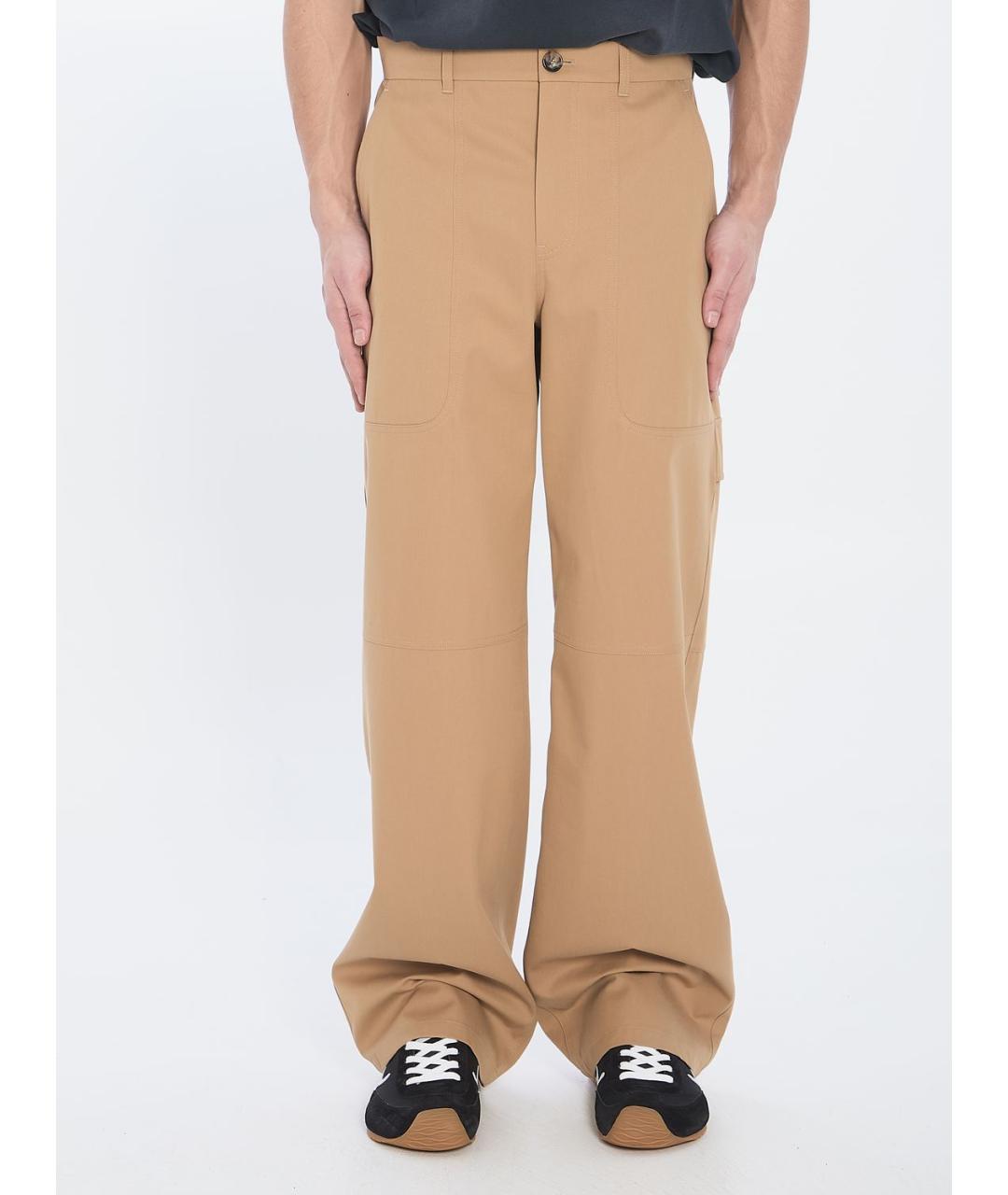 LOEWE Бежевые хлопковые повседневные брюки, фото 2
