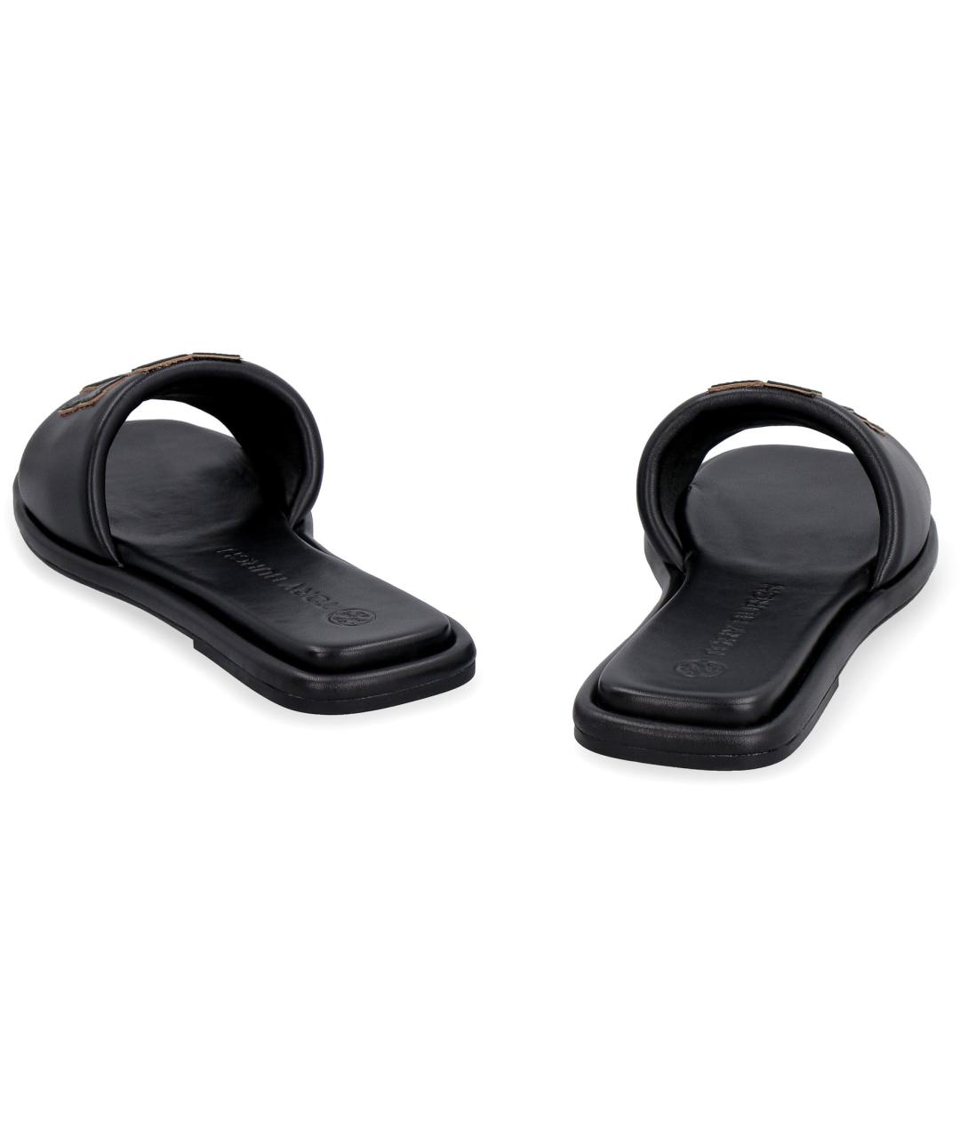 TORY BURCH Черные кожаные шлепанцы, фото 4