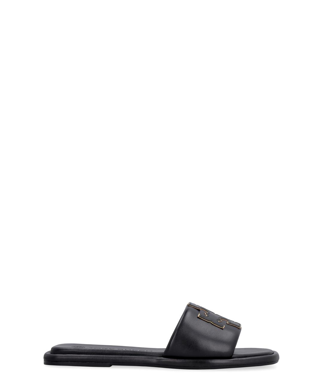 TORY BURCH Черные кожаные шлепанцы, фото 1