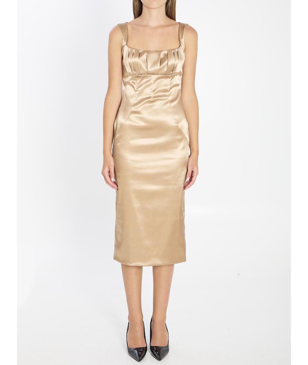 DOLCE&GABBANA Бежевое ацетатное коктейльное платье, фото 2