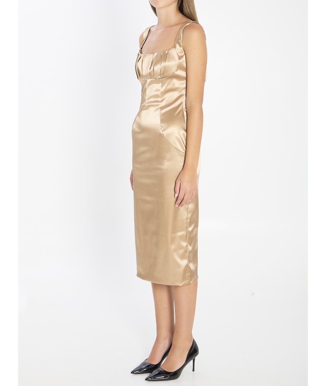 DOLCE&GABBANA Бежевое ацетатное коктейльное платье, фото 3