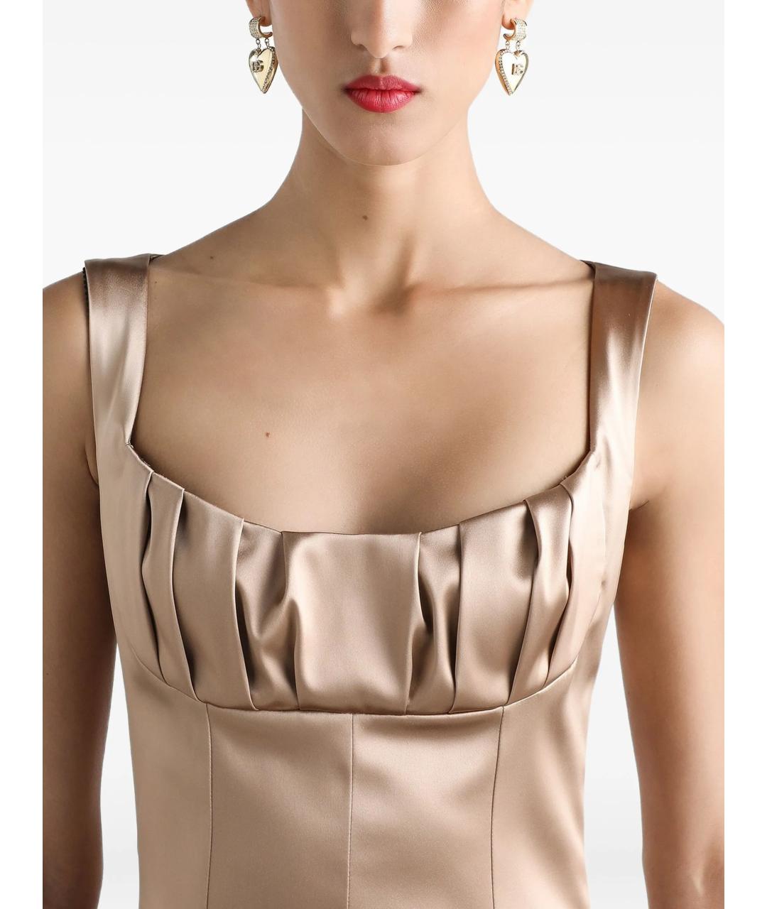 DOLCE&GABBANA Бежевое ацетатное коктейльное платье, фото 6