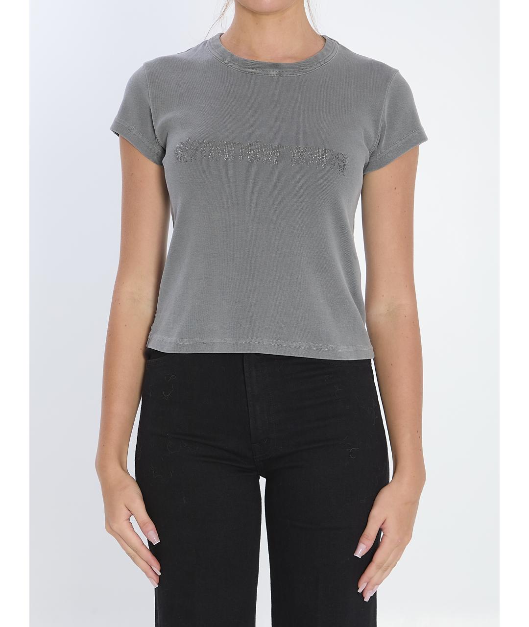 ALEXANDER WANG Серая хлопковая футболка, фото 5