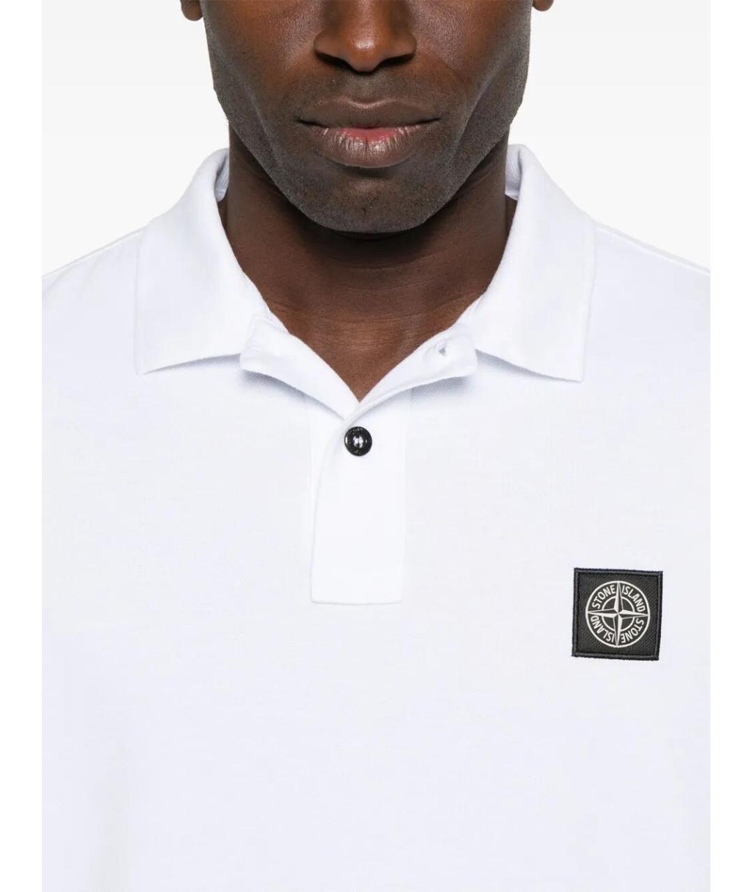 STONE ISLAND Белое хлопковое поло с коротким рукавом, фото 3