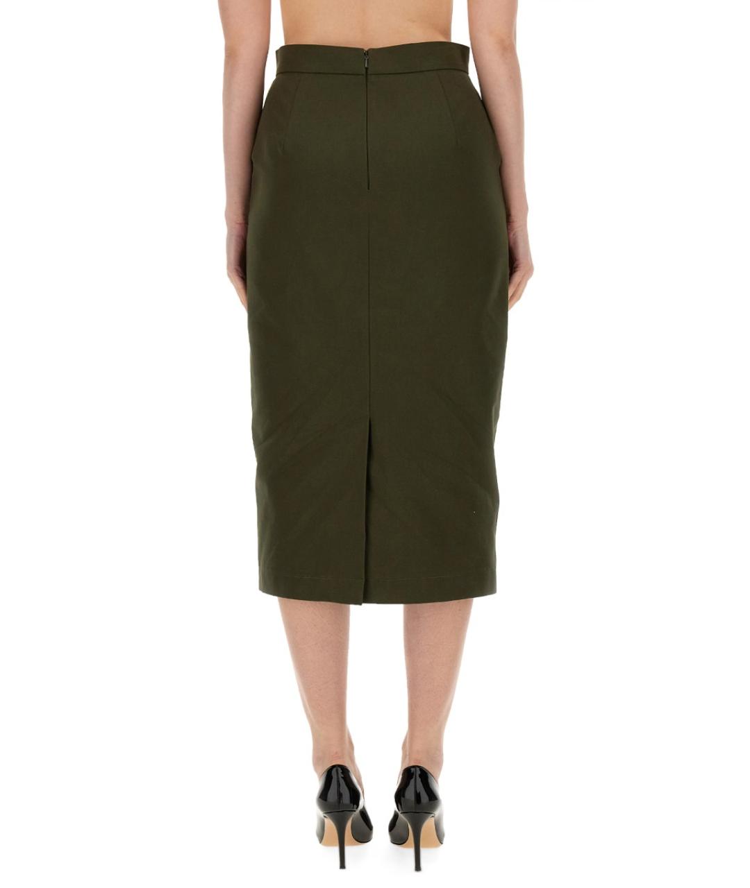 MAX MARA Хаки хлопковая юбка миди, фото 3