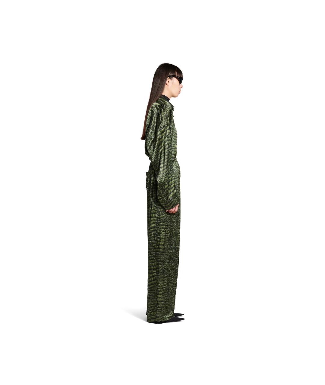 BALENCIAGA Зеленые шелковые прямые брюки, фото 5