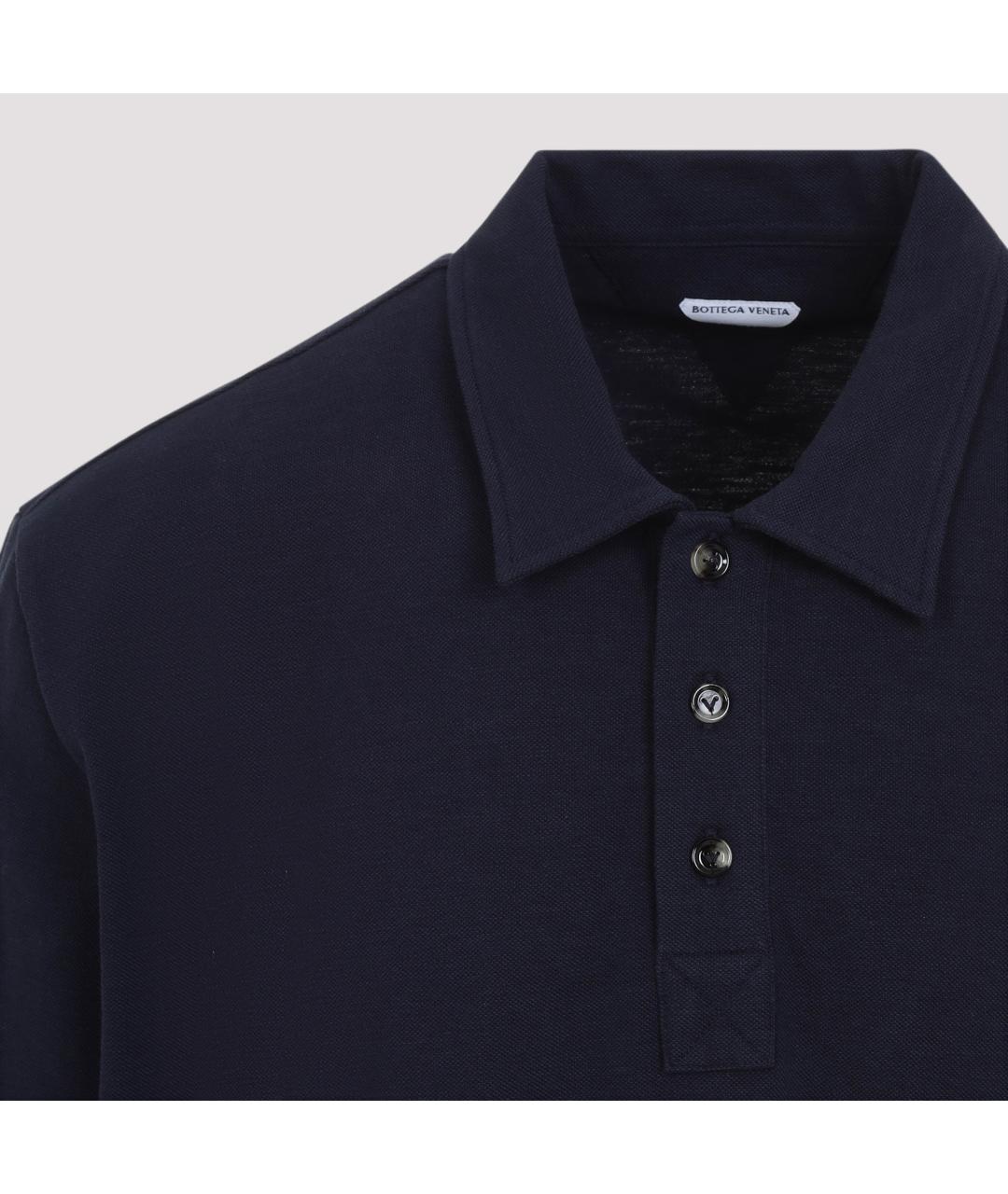 BOTTEGA VENETA Темно-синее хлопковое поло с коротким рукавом, фото 4