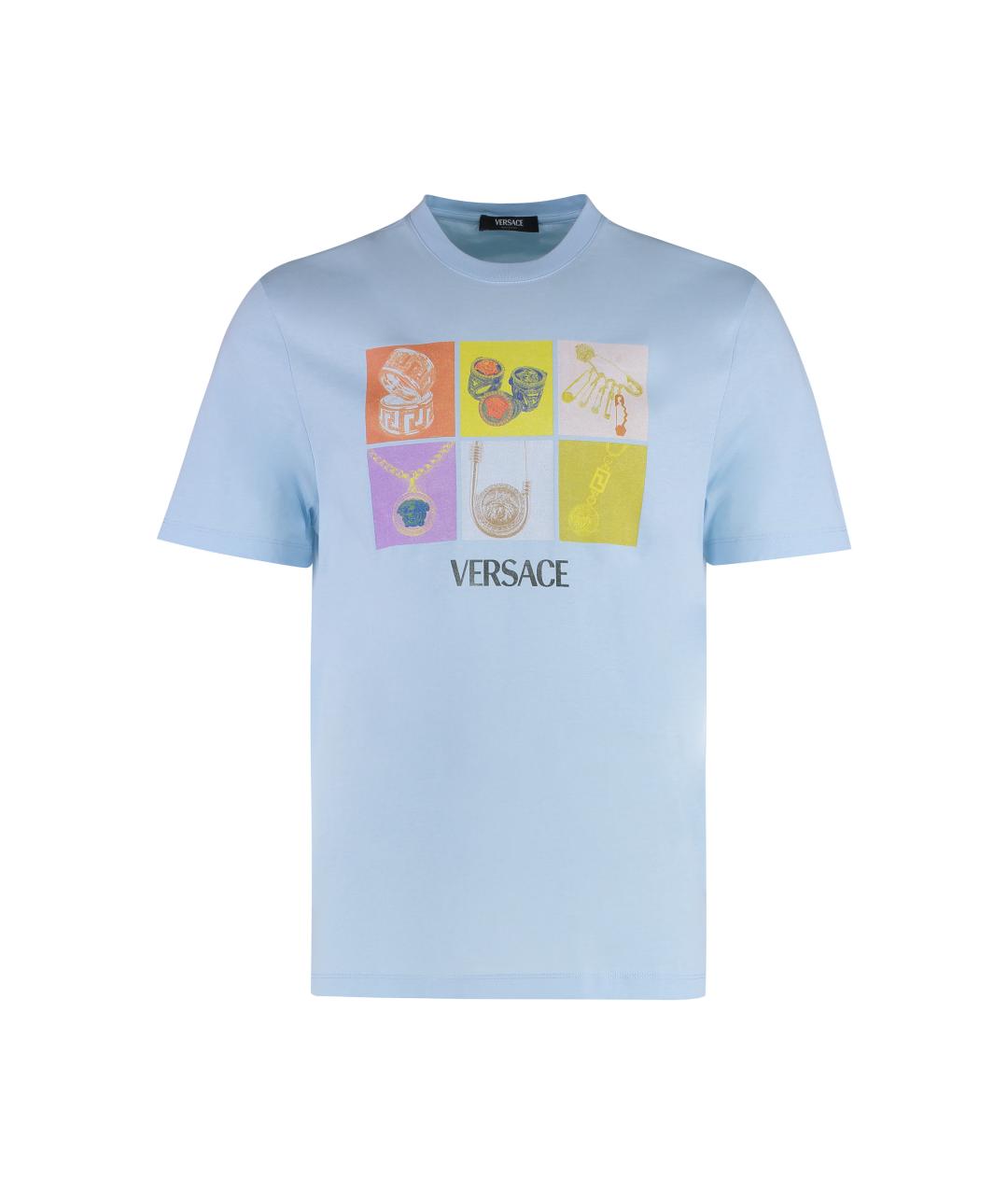 VERSACE Голубая хлопковая футболка, фото 1