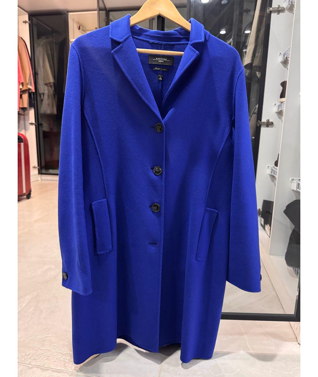WEEKEND MAX MARA Синее шерстяное пальто, фото 2