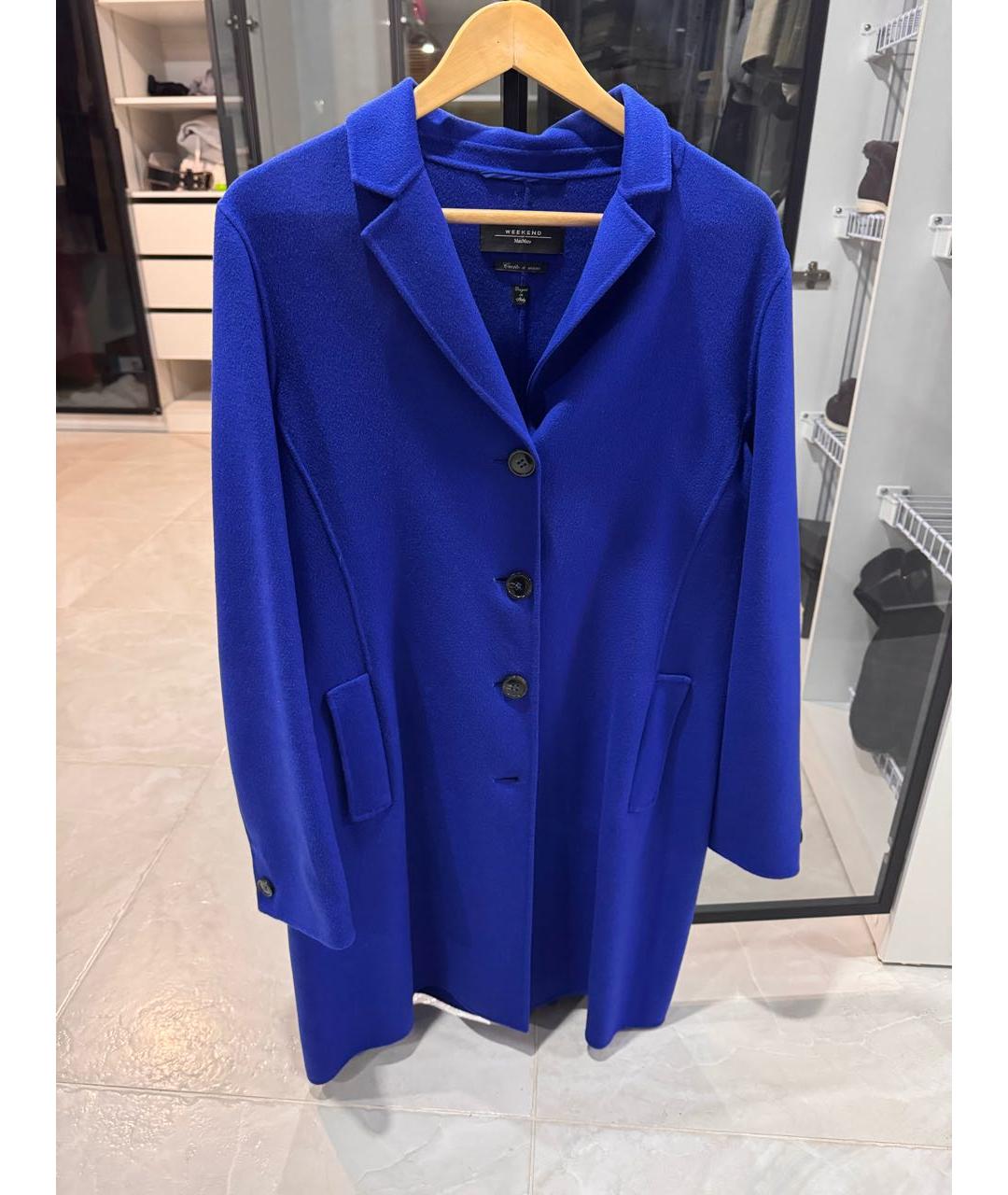 WEEKEND MAX MARA Синее шерстяное пальто, фото 6
