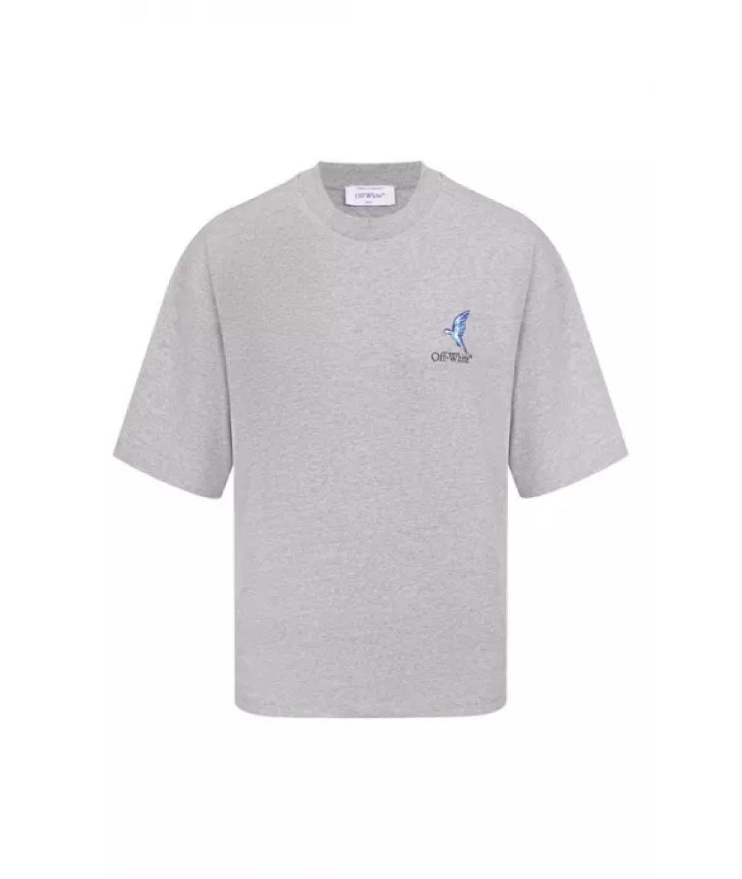 OFF-WHITE Серая хлопковая футболка, фото 1