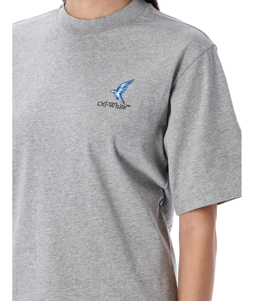 OFF-WHITE Серая хлопковая футболка, фото 4