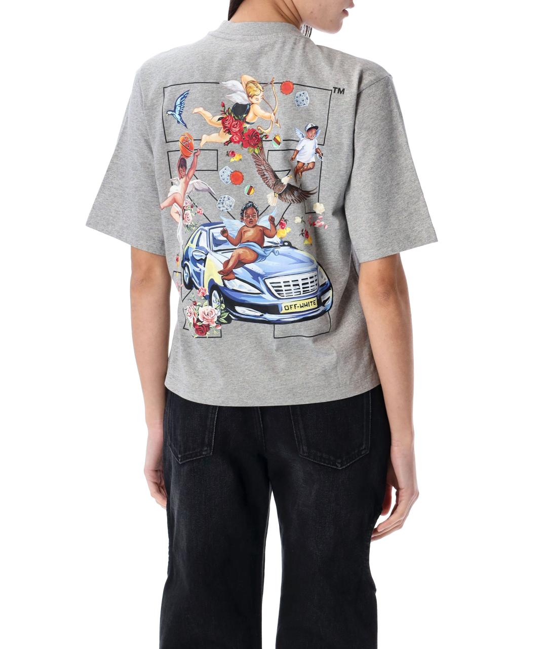 OFF-WHITE Серая хлопковая футболка, фото 3