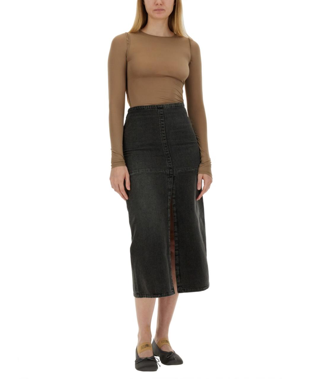 MM6 MAISON MARGIELA Серая хлопковая юбка миди, фото 2