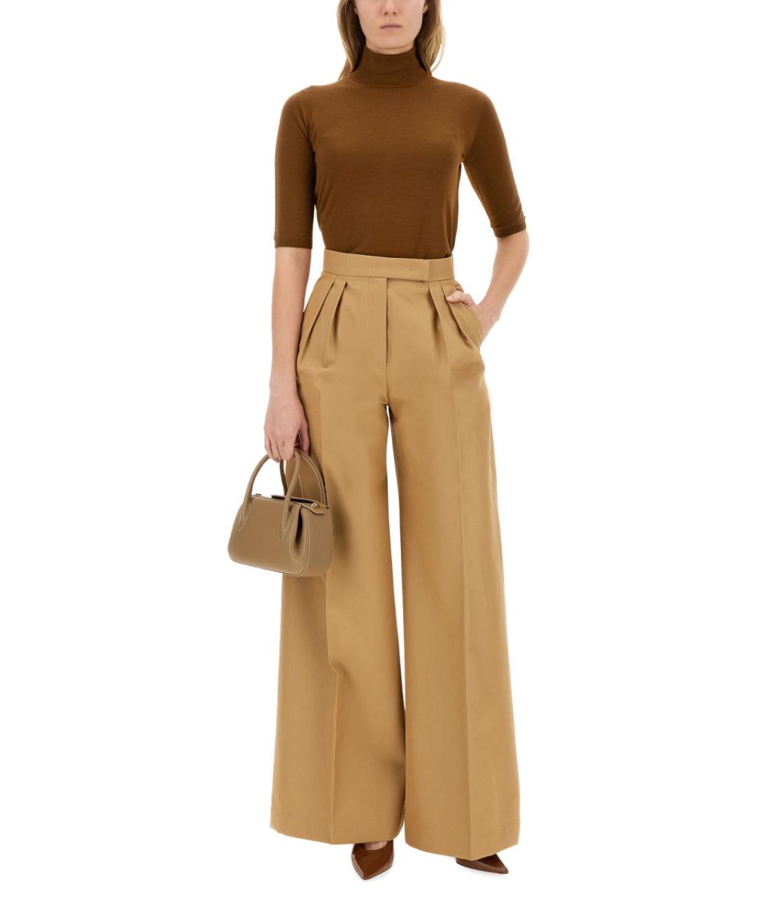 MAX MARA Бежевые хлопковые прямые брюки, фото 3