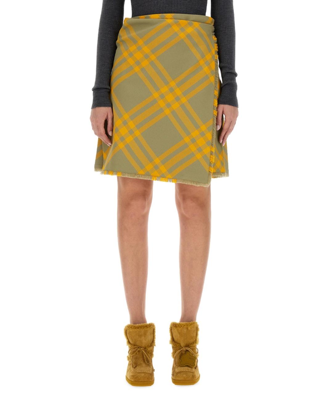 BURBERRY Желтая полиэстеровая юбка миди, фото 5