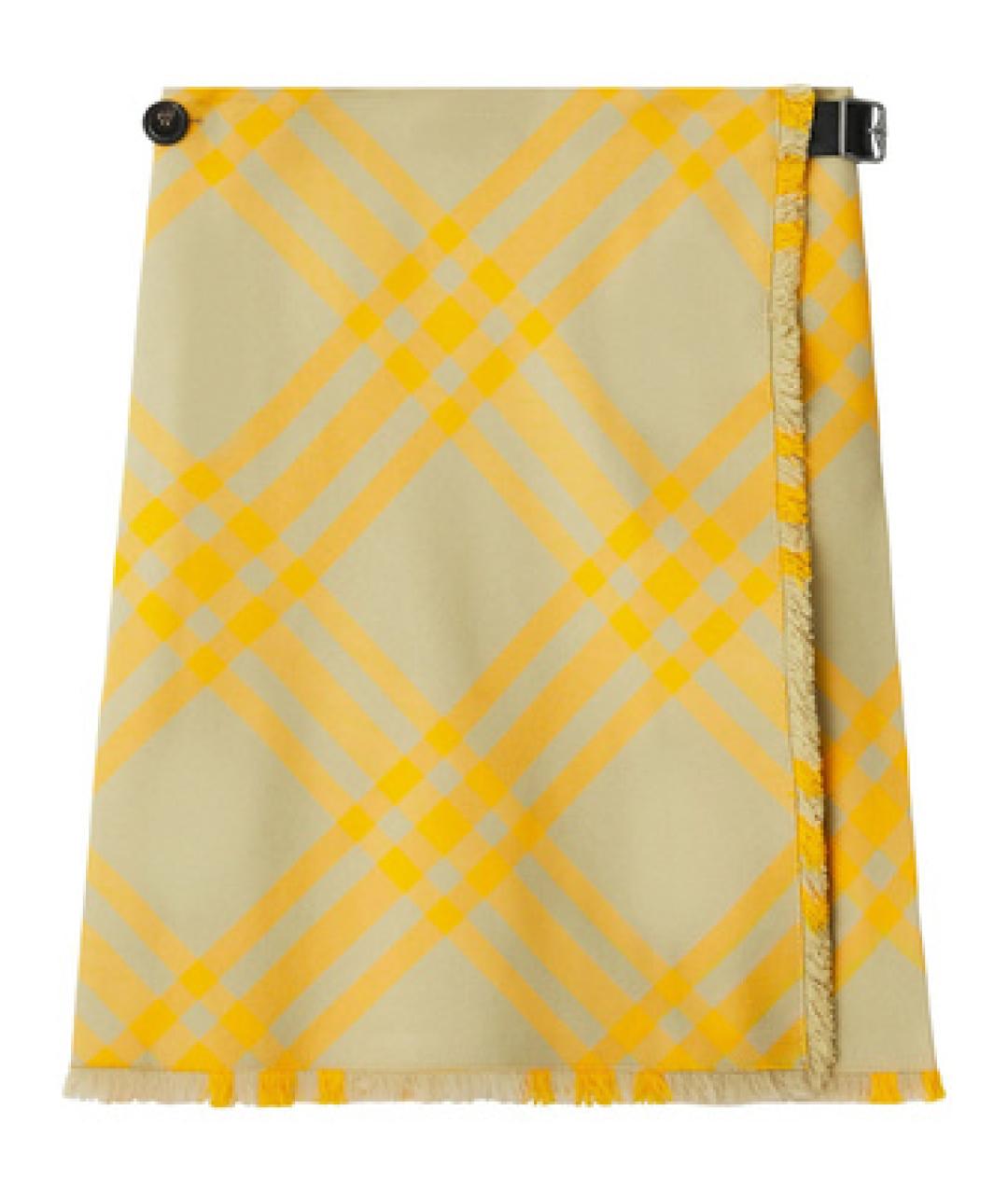 BURBERRY Желтая полиэстеровая юбка миди, фото 1