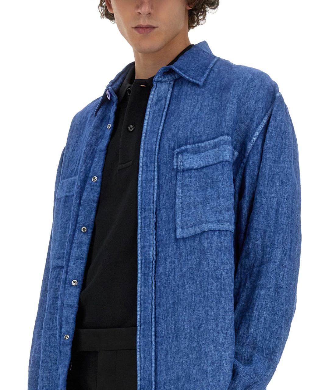 BURBERRY Синяя льняная кэжуал рубашка, фото 5