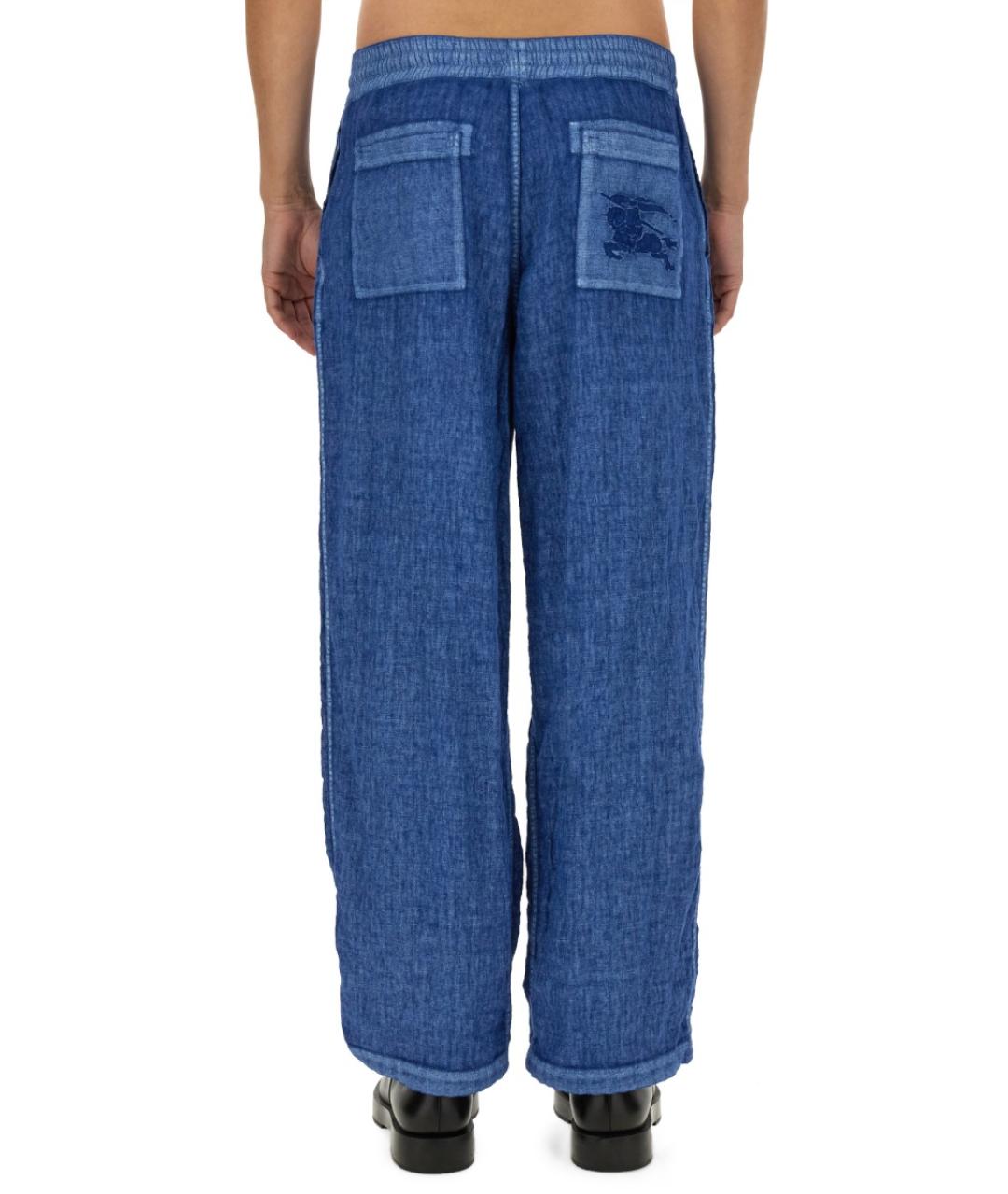 BURBERRY Голубые льняные повседневные брюки, фото 4