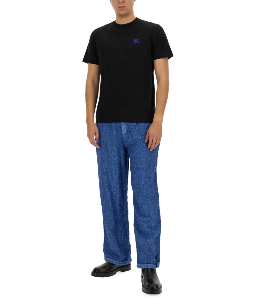 BURBERRY Голубые льняные повседневные брюки, фото 3