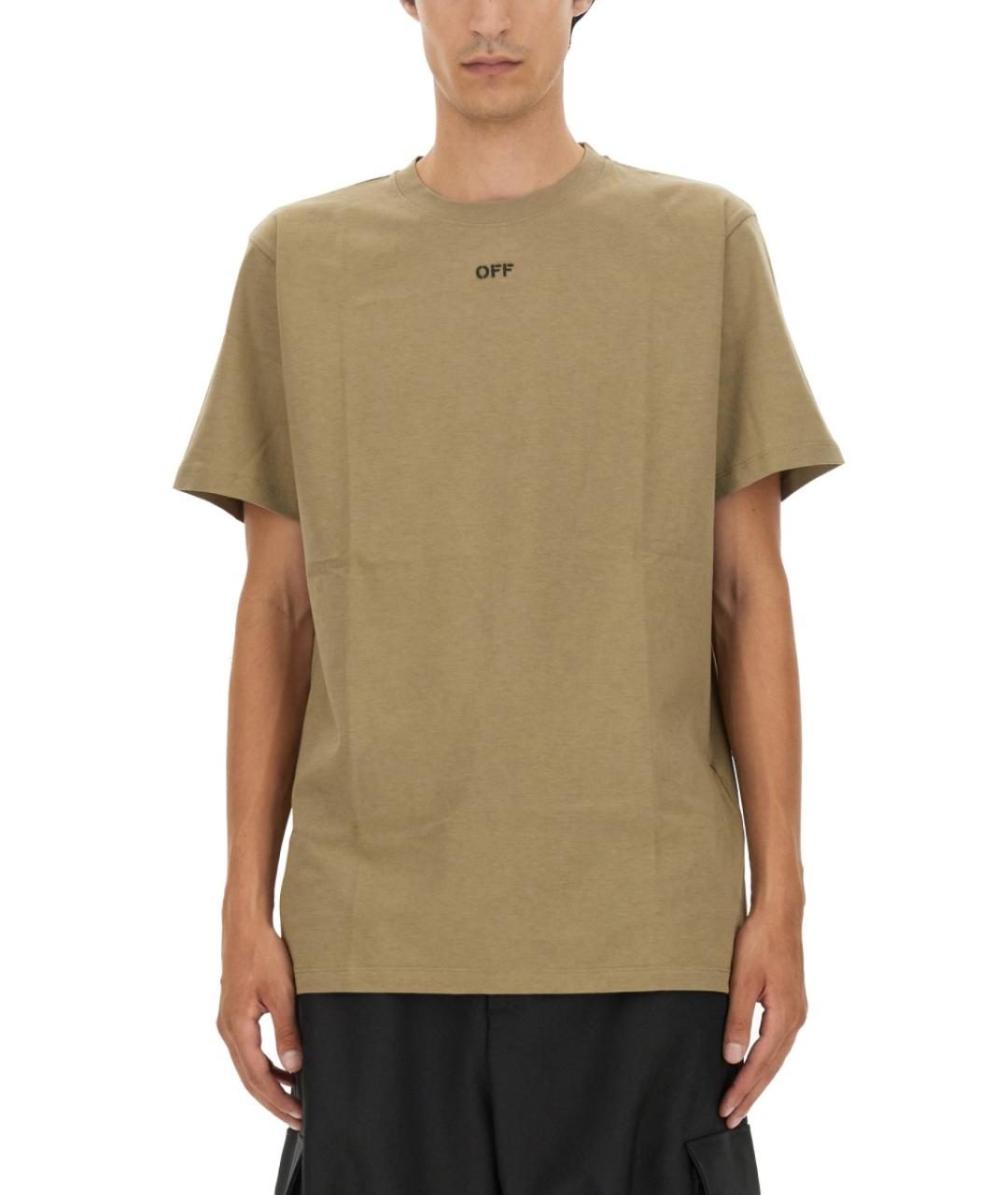 OFF-WHITE Бежевая хлопковая футболка, фото 2