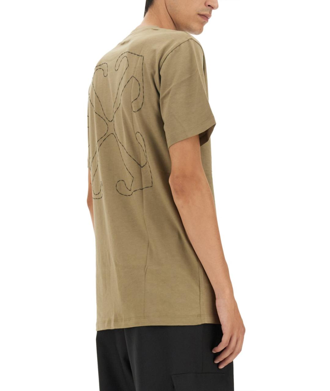 OFF-WHITE Бежевая хлопковая футболка, фото 5