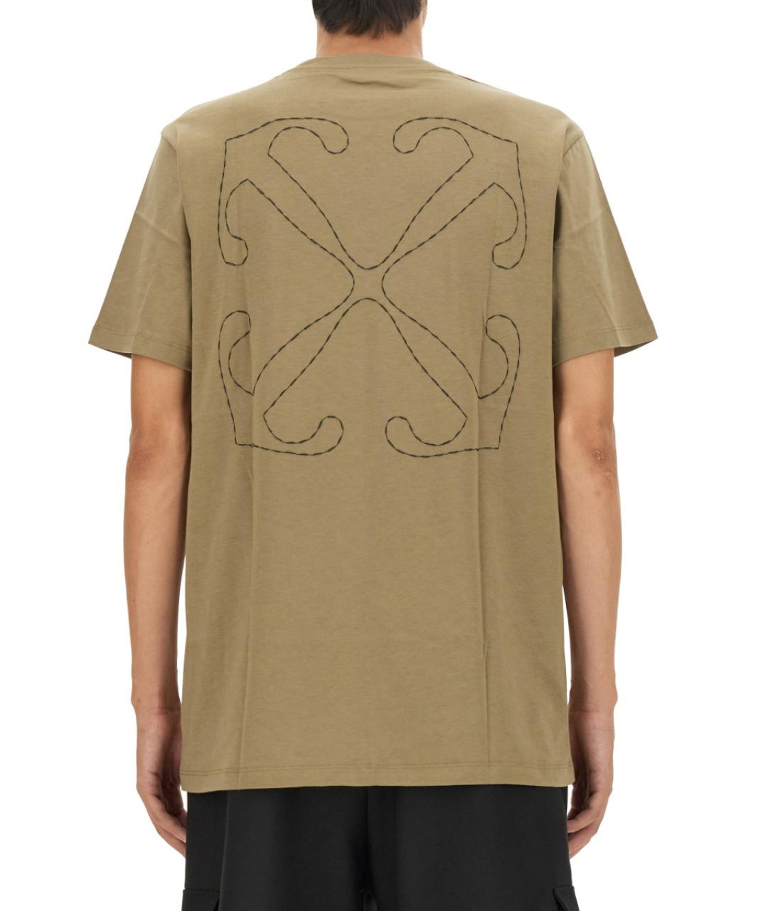 OFF-WHITE Бежевая хлопковая футболка, фото 4