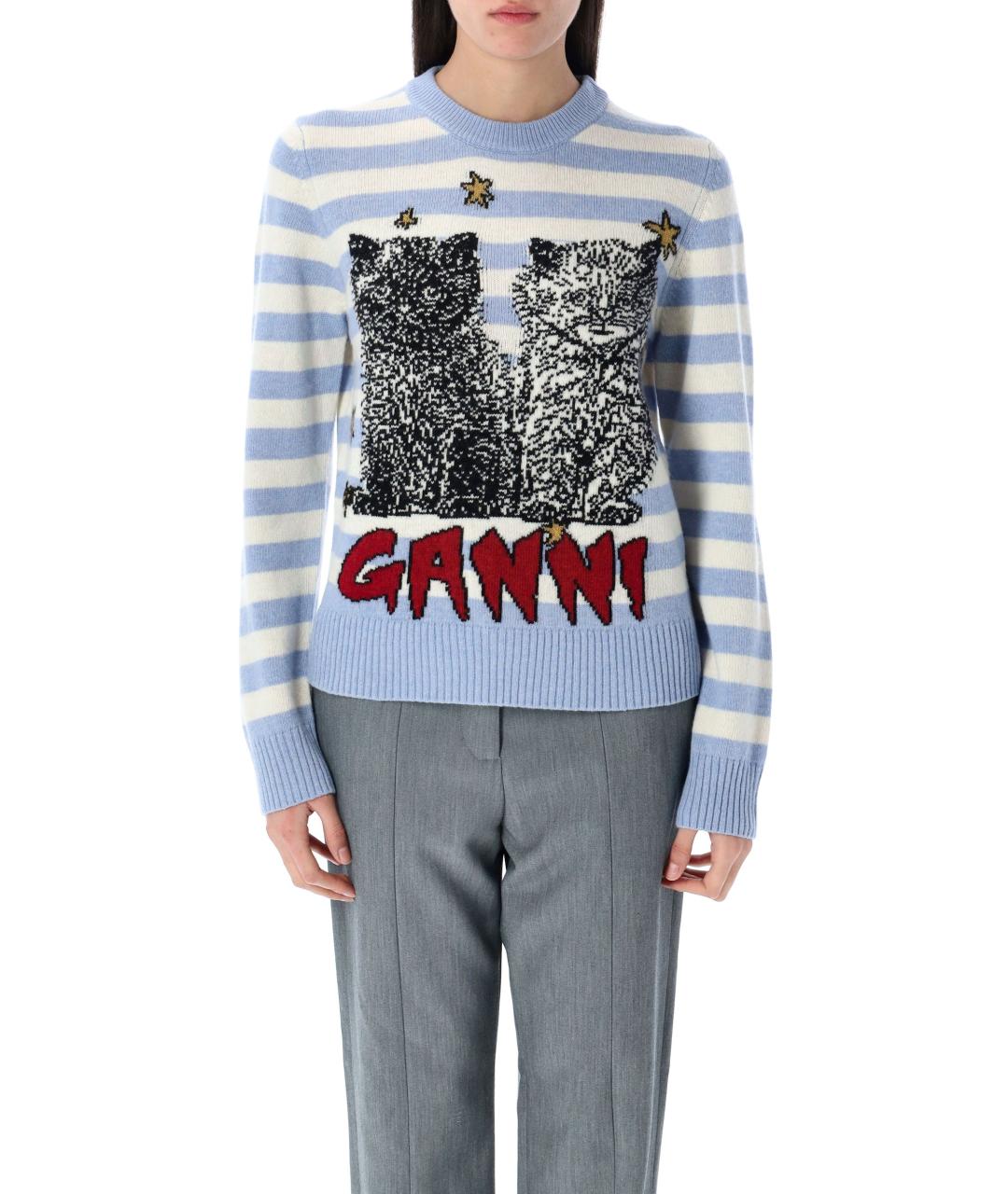 GANNI Синий шерстяной джемпер / свитер, фото 2