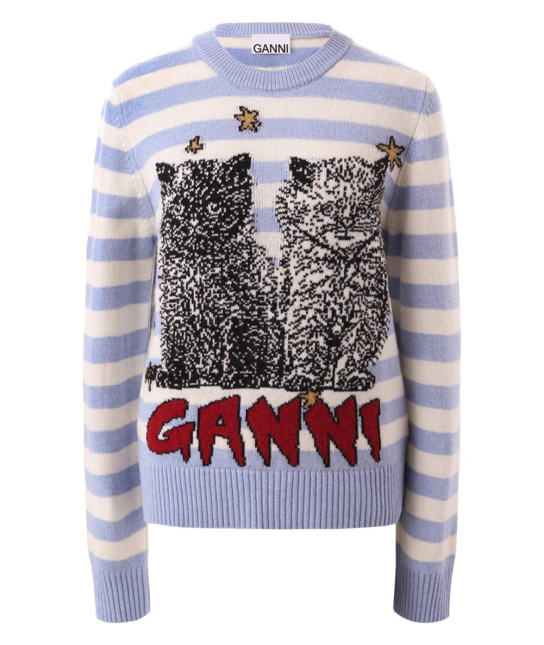 GANNI Синий шерстяной джемпер / свитер, фото 1