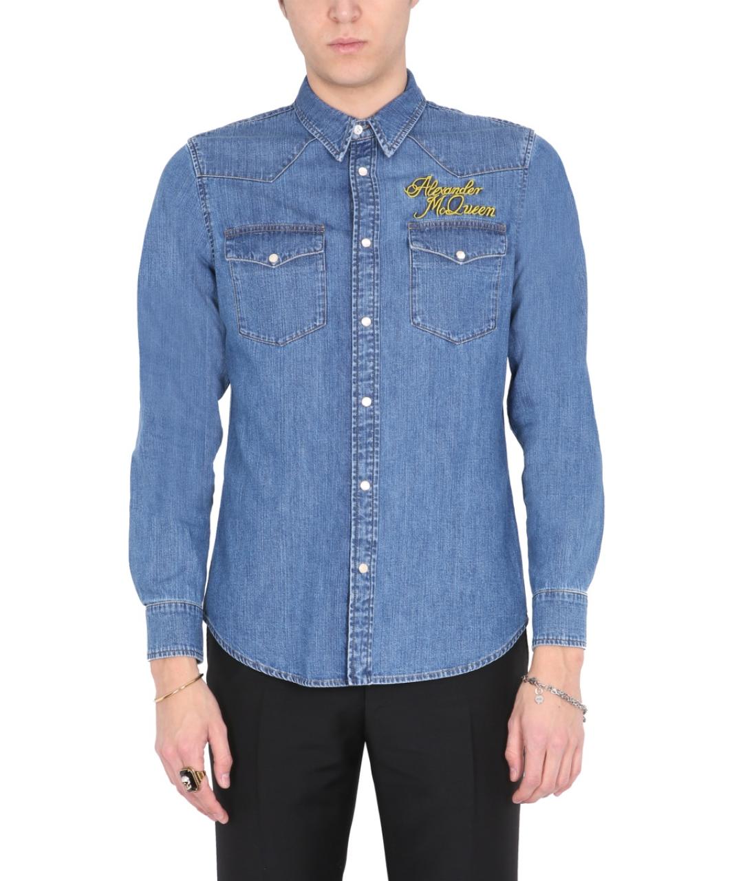 ALEXANDER MCQUEEN Синяя хлопковая кэжуал рубашка, фото 2
