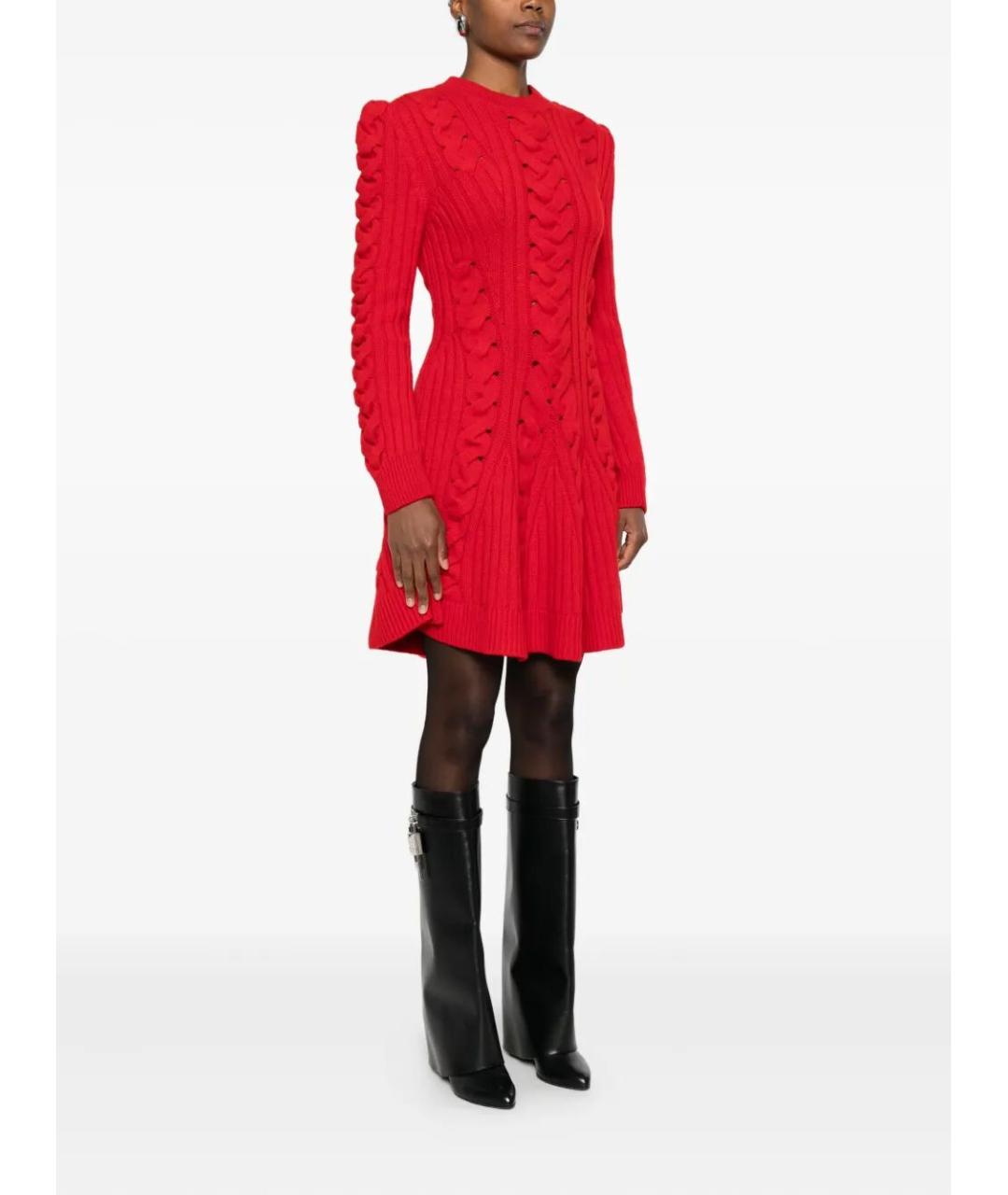 ALEXANDER MCQUEEN Красное шерстяное повседневное платье, фото 5