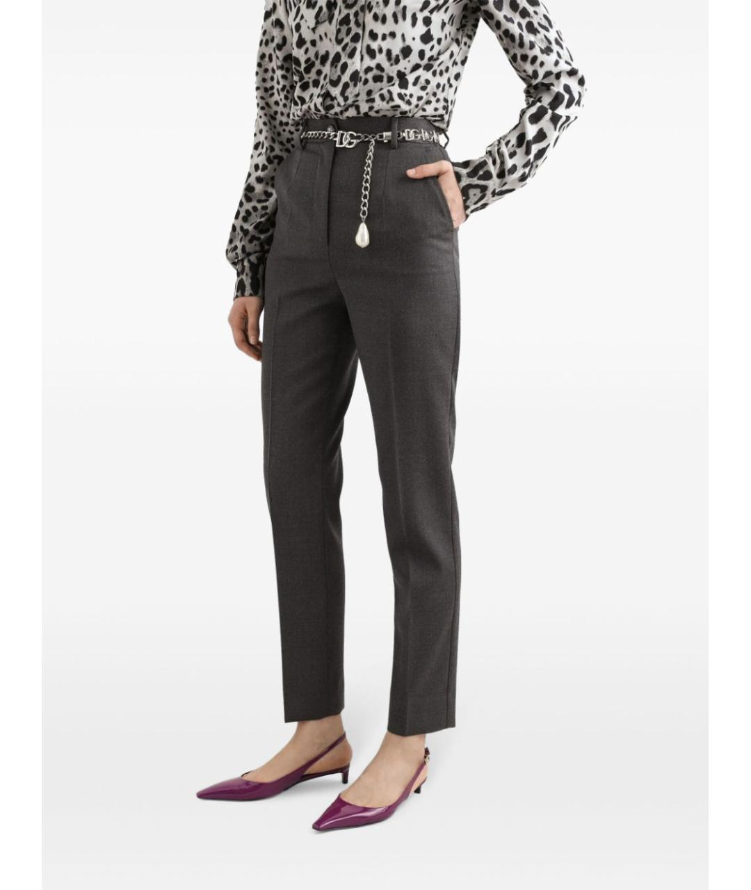 DOLCE&GABBANA Серые шерстяные прямые брюки, фото 4