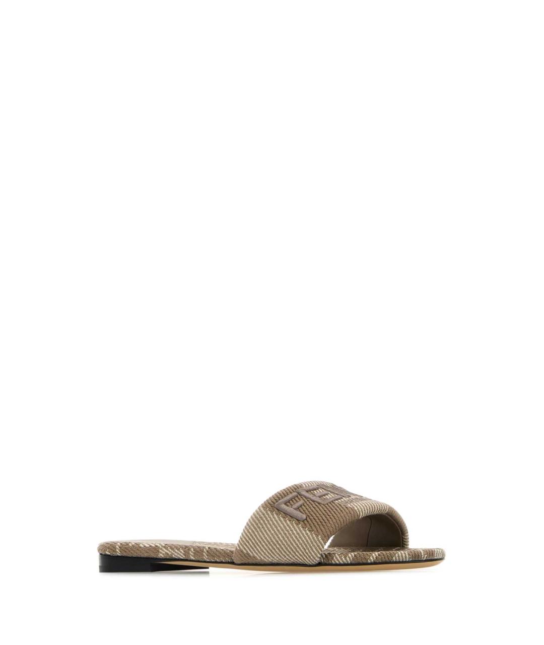 FENDI Бежевые текстильные шлепанцы, фото 2