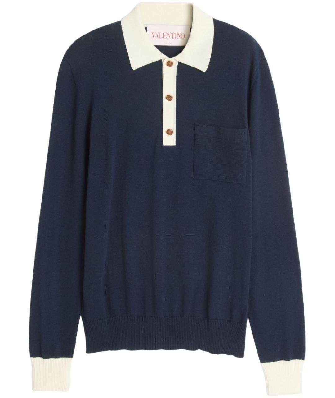 VALENTINO Синее хлопковое поло с длинным рукавом, фото 1