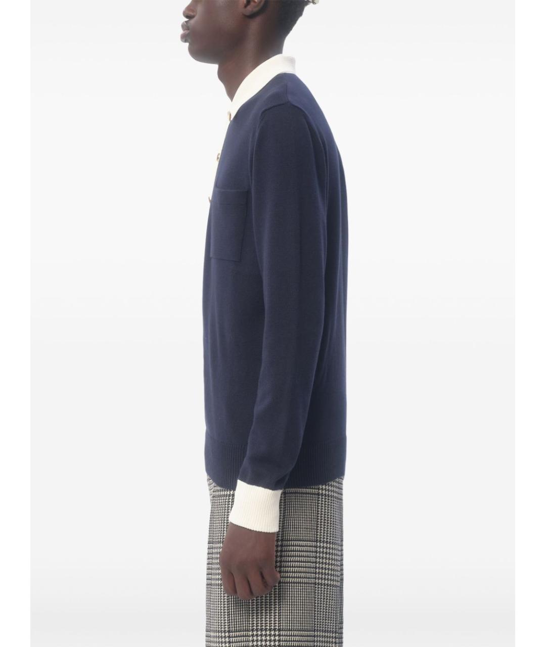 VALENTINO Синее хлопковое поло с длинным рукавом, фото 5