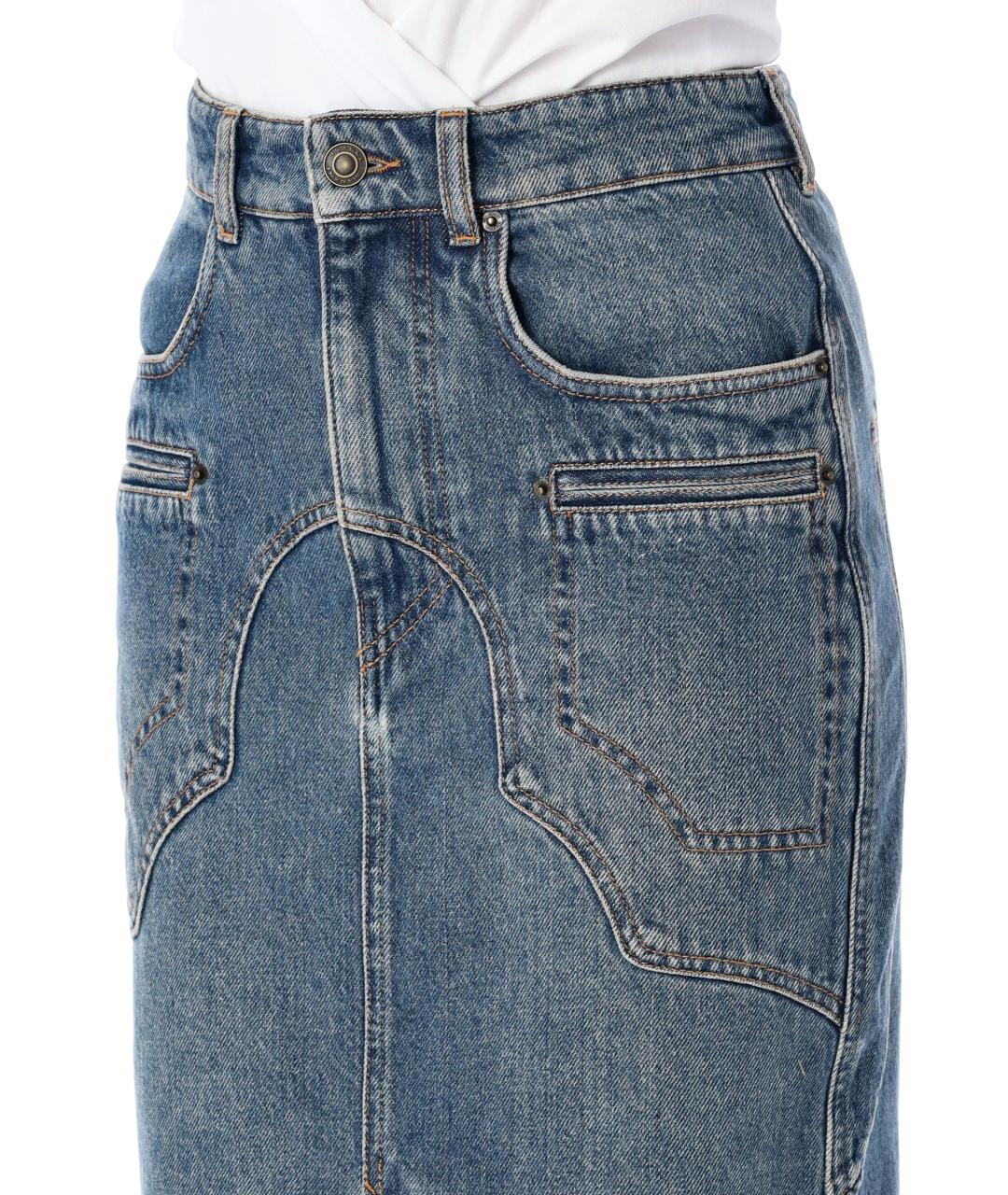 ISABEL MARANT Синяя хлопковая юбка миди, фото 3