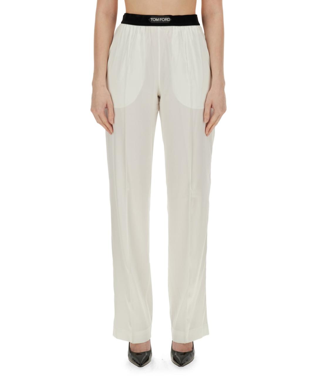TOM FORD Белые шелковые прямые брюки, фото 2