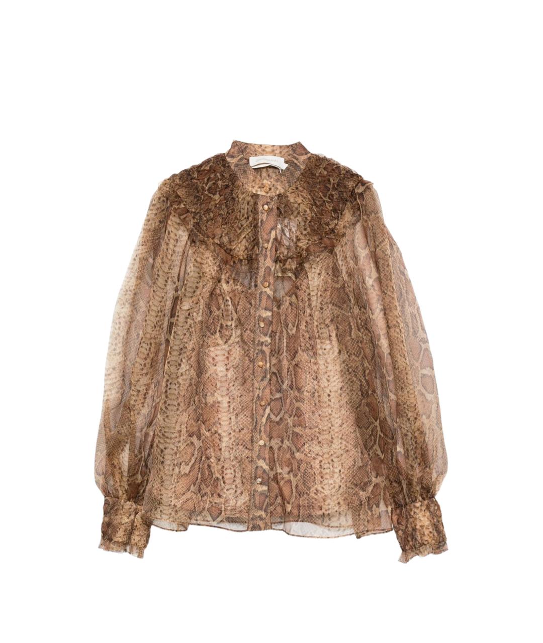 ZIMMERMANN Коричневая шелковая рубашка, фото 1
