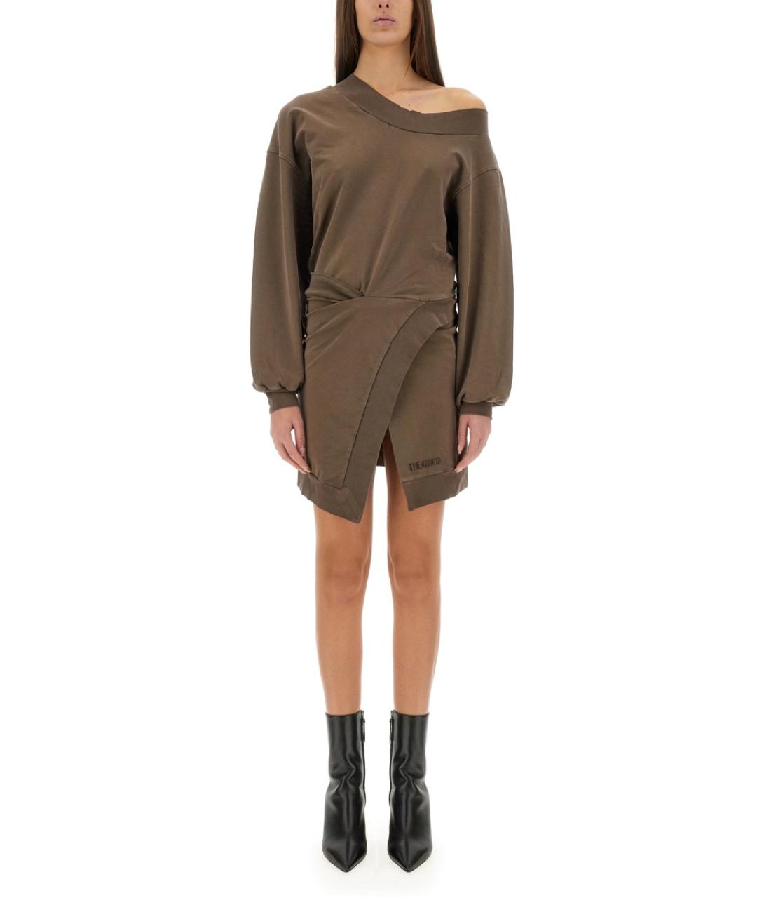 THE ATTICO Коричневое хлопковое повседневное платье, фото 2
