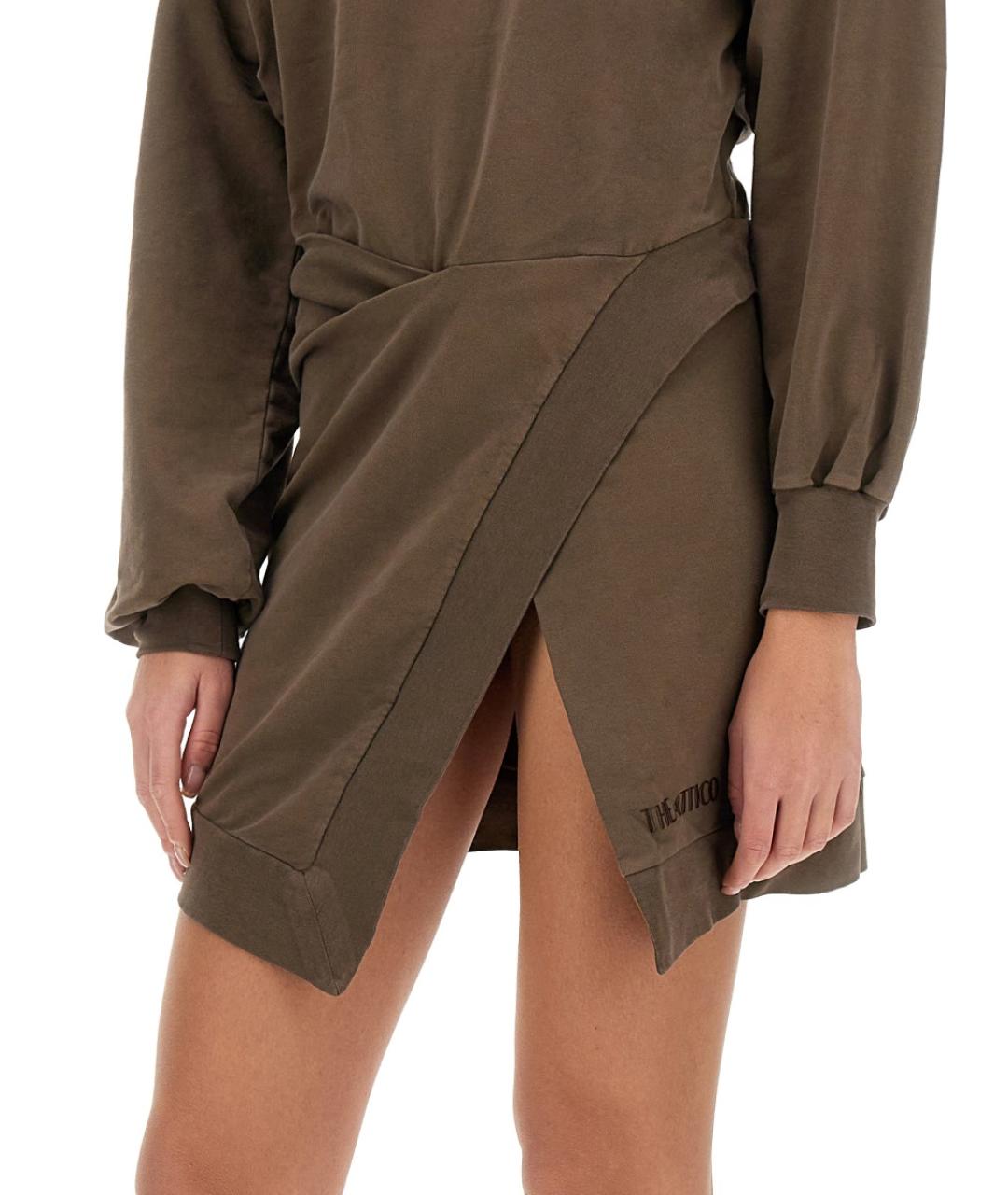 THE ATTICO Коричневое хлопковое повседневное платье, фото 4