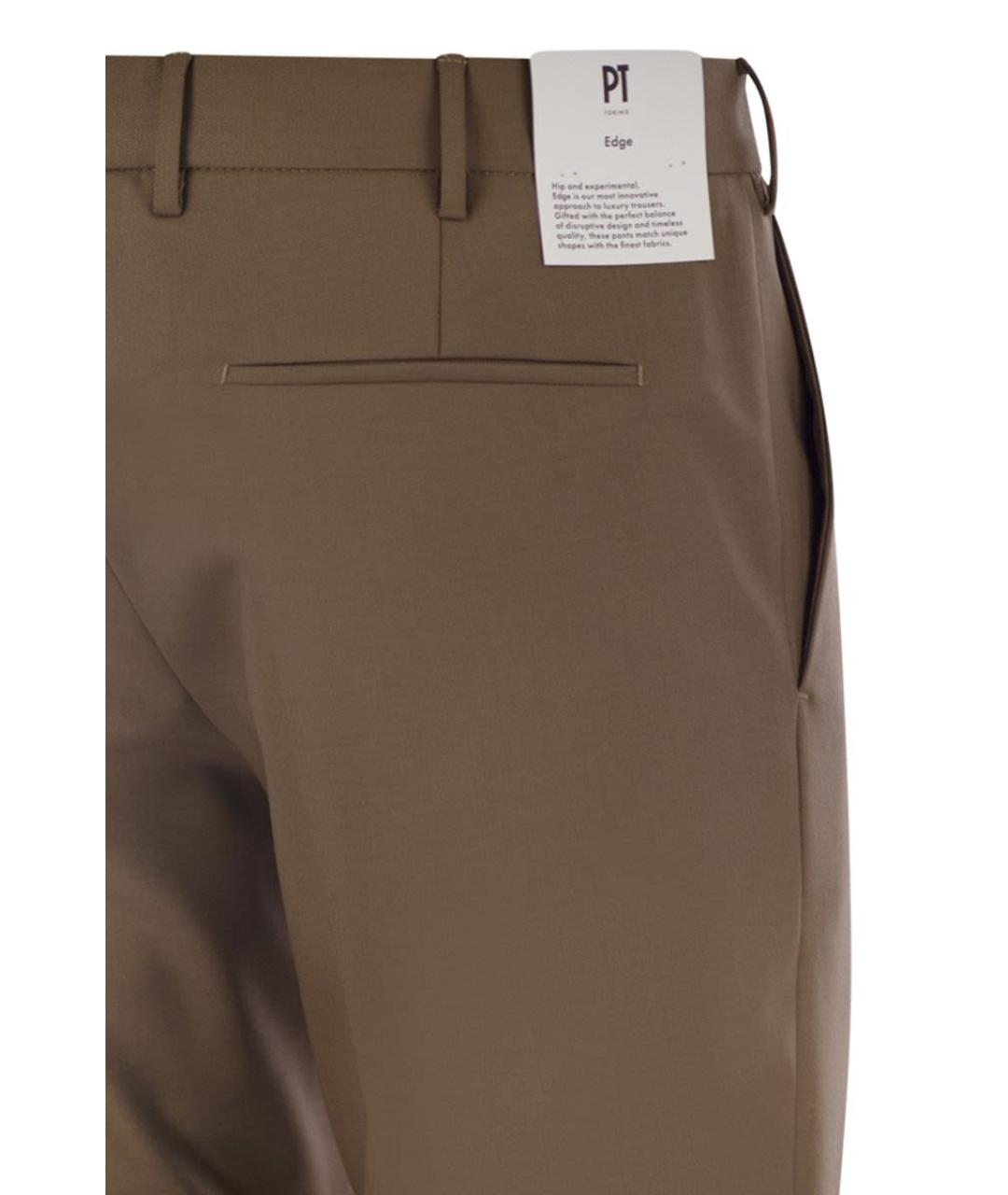 PT TORINO Коричневые шерстяные повседневные брюки, фото 4