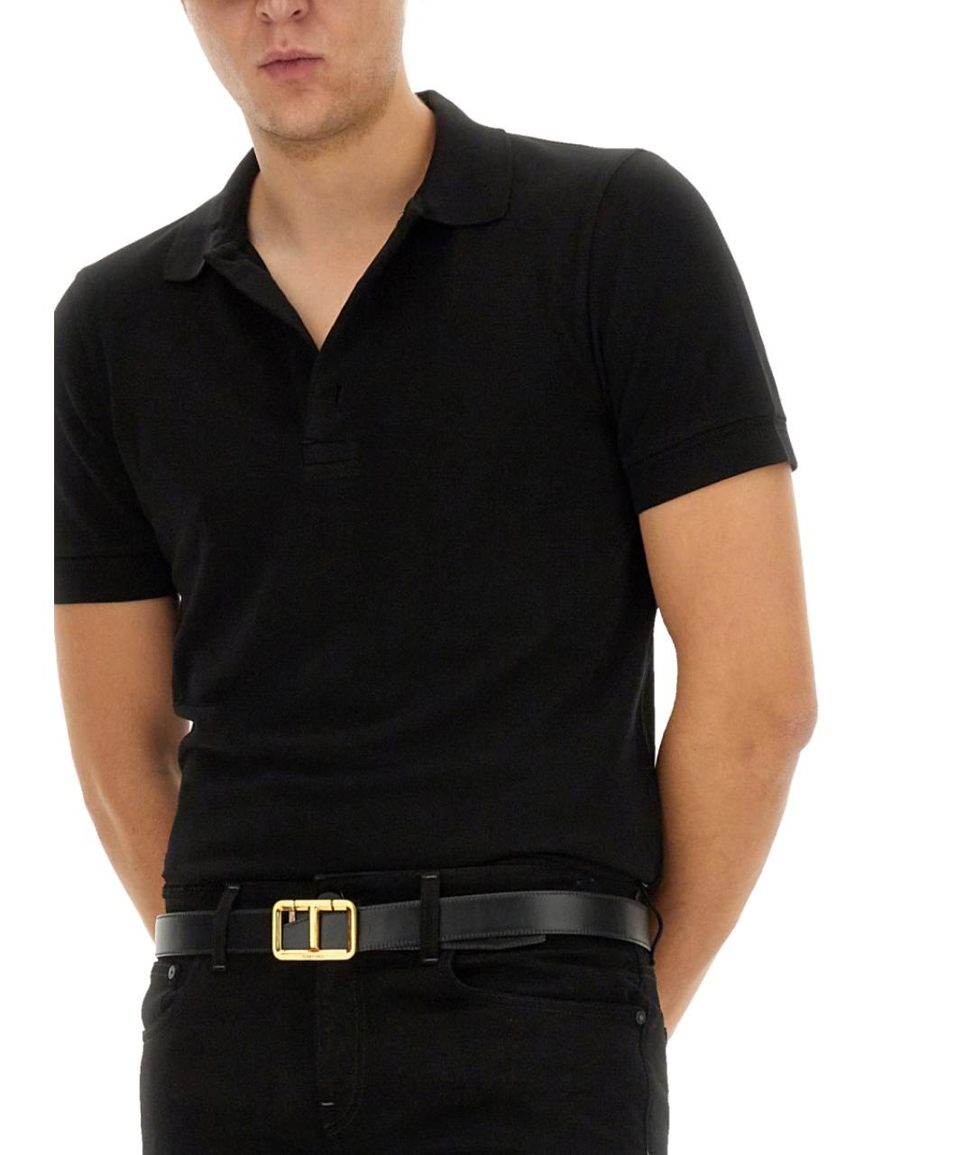 TOM FORD Черное хлопковое поло с коротким рукавом, фото 4