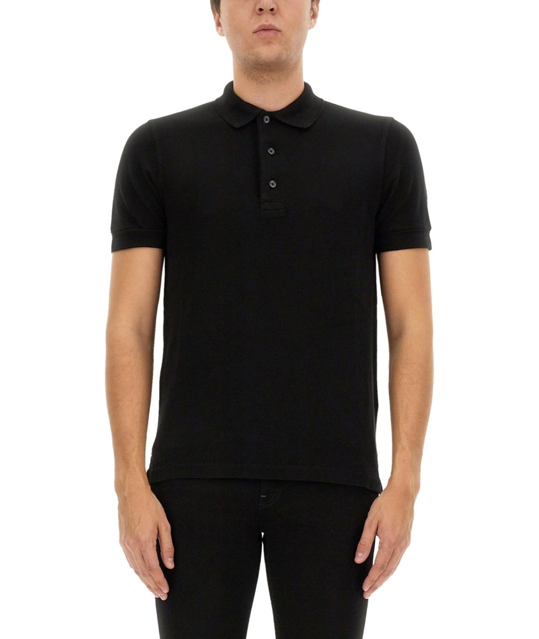 TOM FORD Черное хлопковое поло с коротким рукавом, фото 1