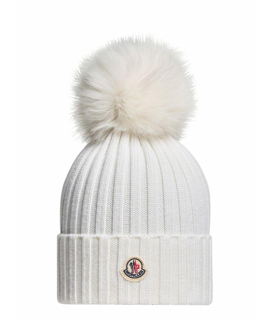 MONCLER Белая шерстяная шапка, фото 1