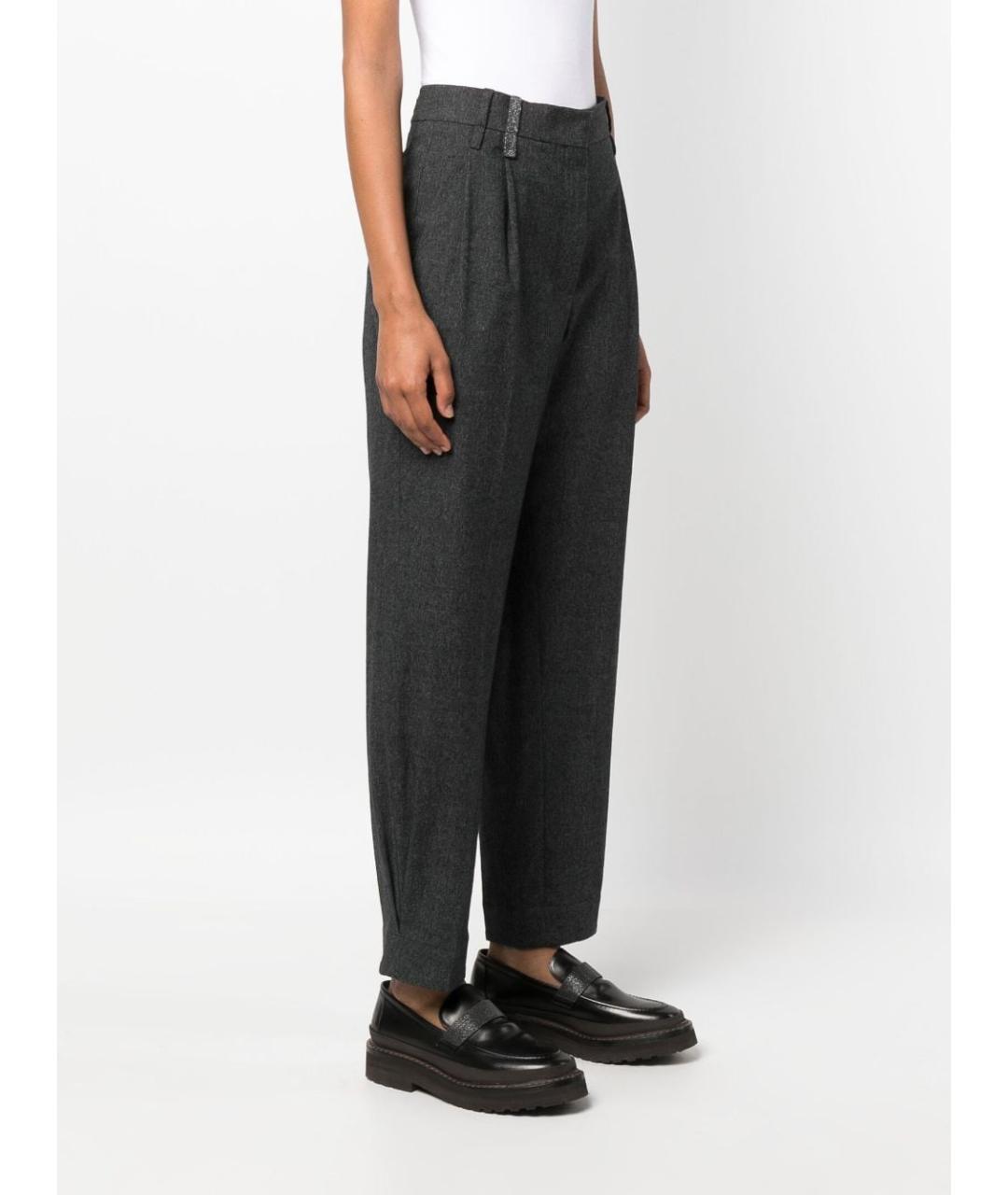 BRUNELLO CUCINELLI Серые шерстяные прямые брюки, фото 3