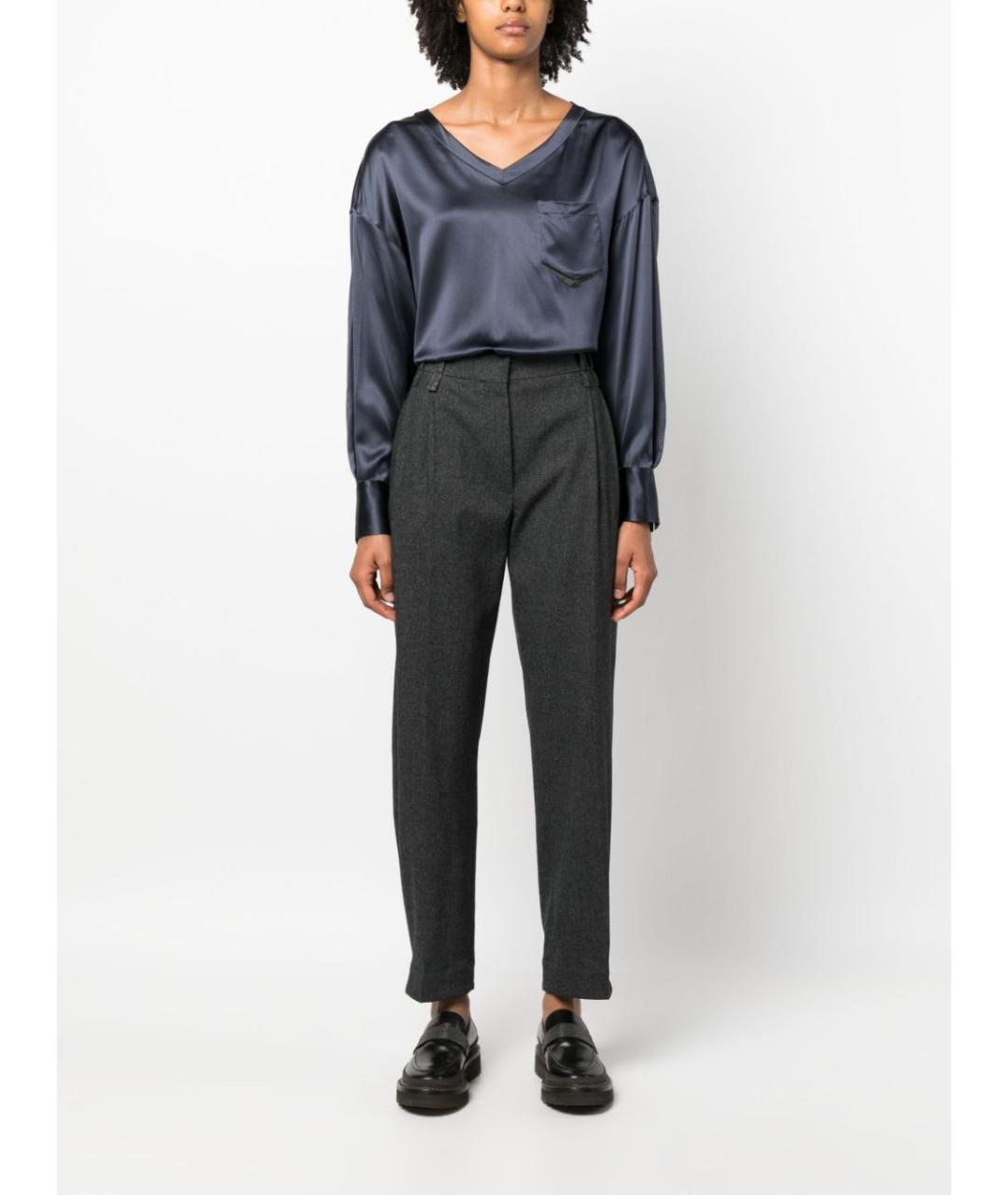 BRUNELLO CUCINELLI Серые шерстяные прямые брюки, фото 2