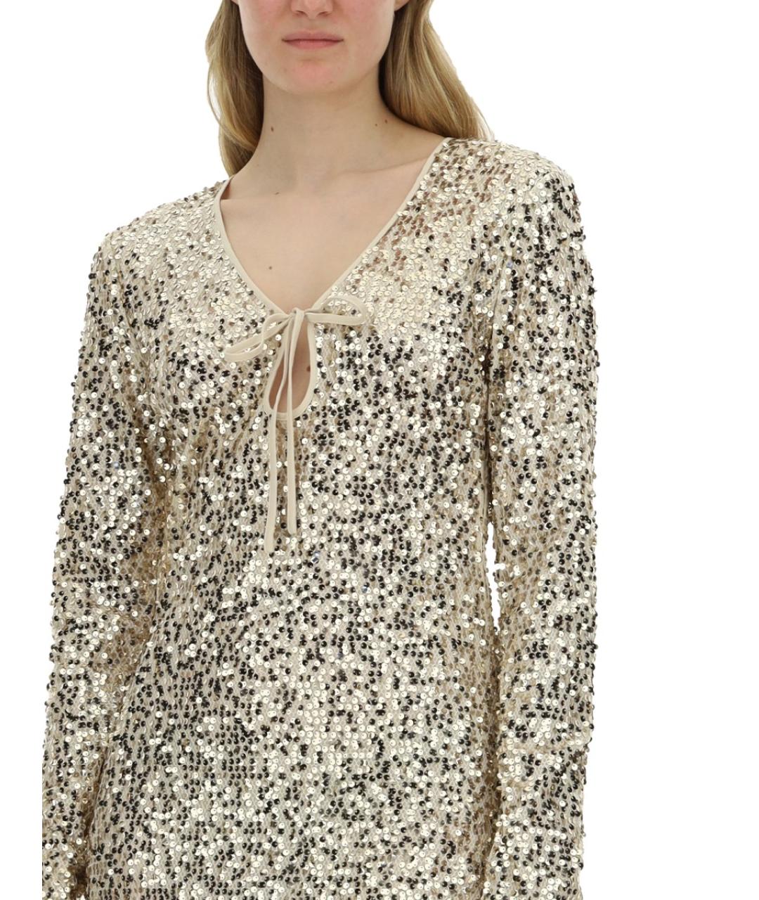 ROTATE Золотое полиэстеровое повседневное платье, фото 3